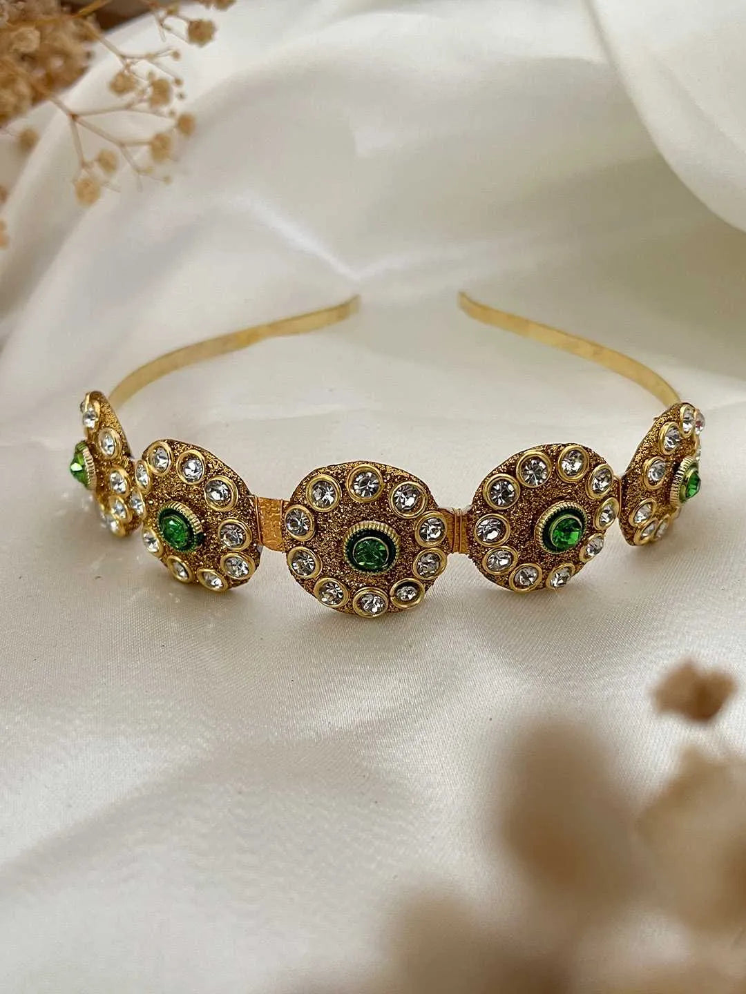 Ishhaara Green Kundan Ethnic Hair Band