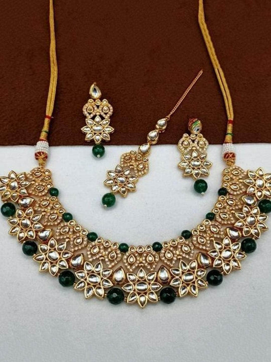 Ishhaara Kundan Flower Beads Necklace Set