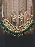 Ishhaara Green Kundan Flower Motif Outline Necklace And Earring Set