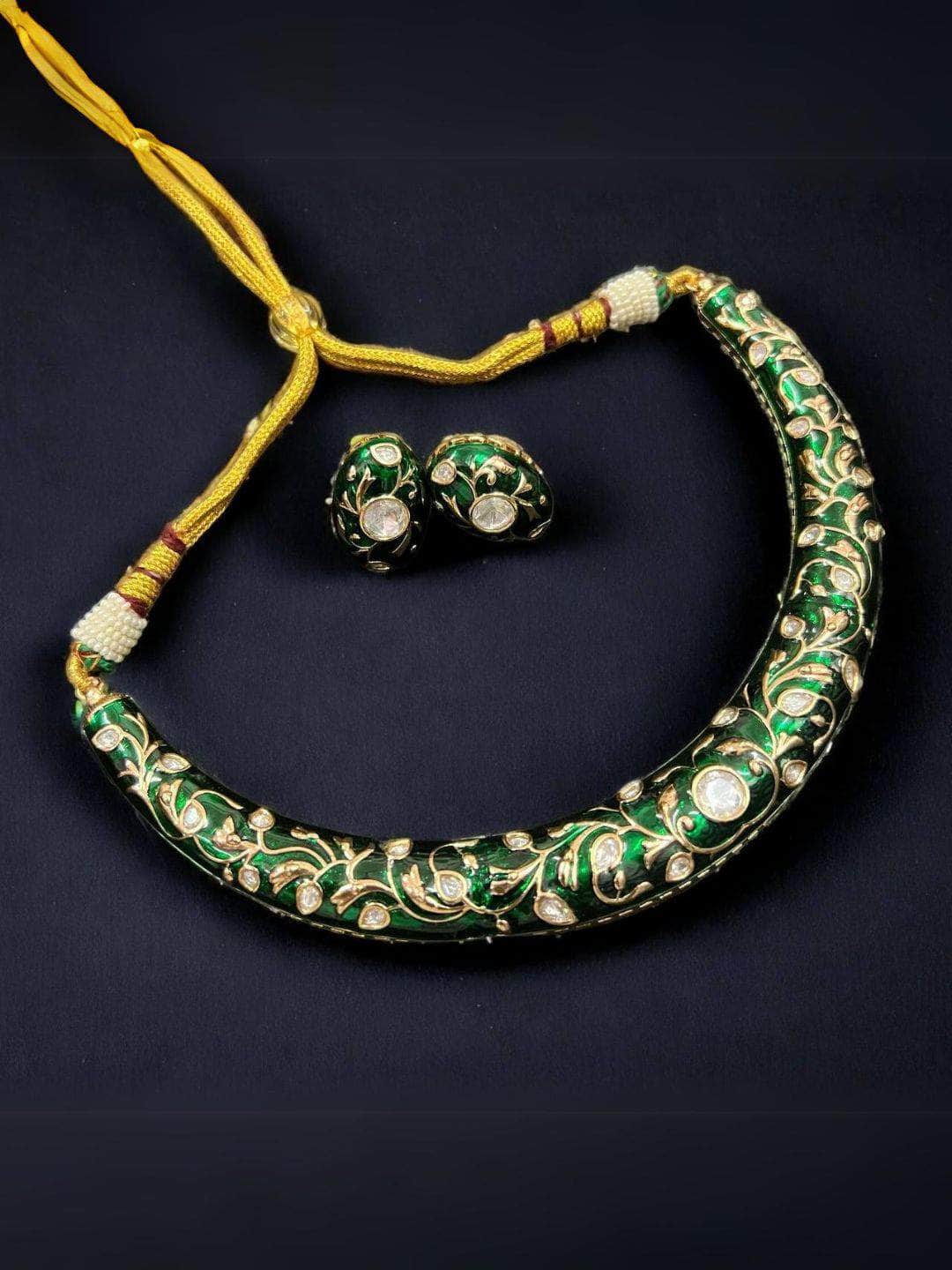 Ishhaara Green Kundan Hasli Meena Necklace Set