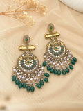 Ishhaara Green Kundan Long Designer Chandbali Earrings