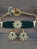 Ishhaara Green Kundan Meena Choker Necklace Set