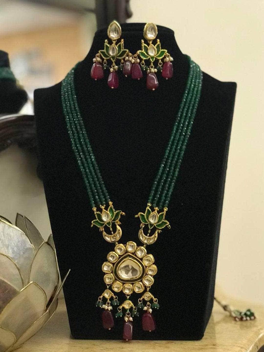 Ishhaara Kundan Meena Lotus Pendant Necklace