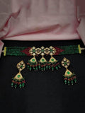 Ishhaara Green Kundan Pearl And Beads Choker Set