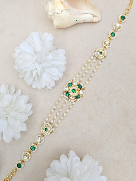 Ishhaara Green Kundan Pearl Maang Tikka - handcrafted Indian jewellery