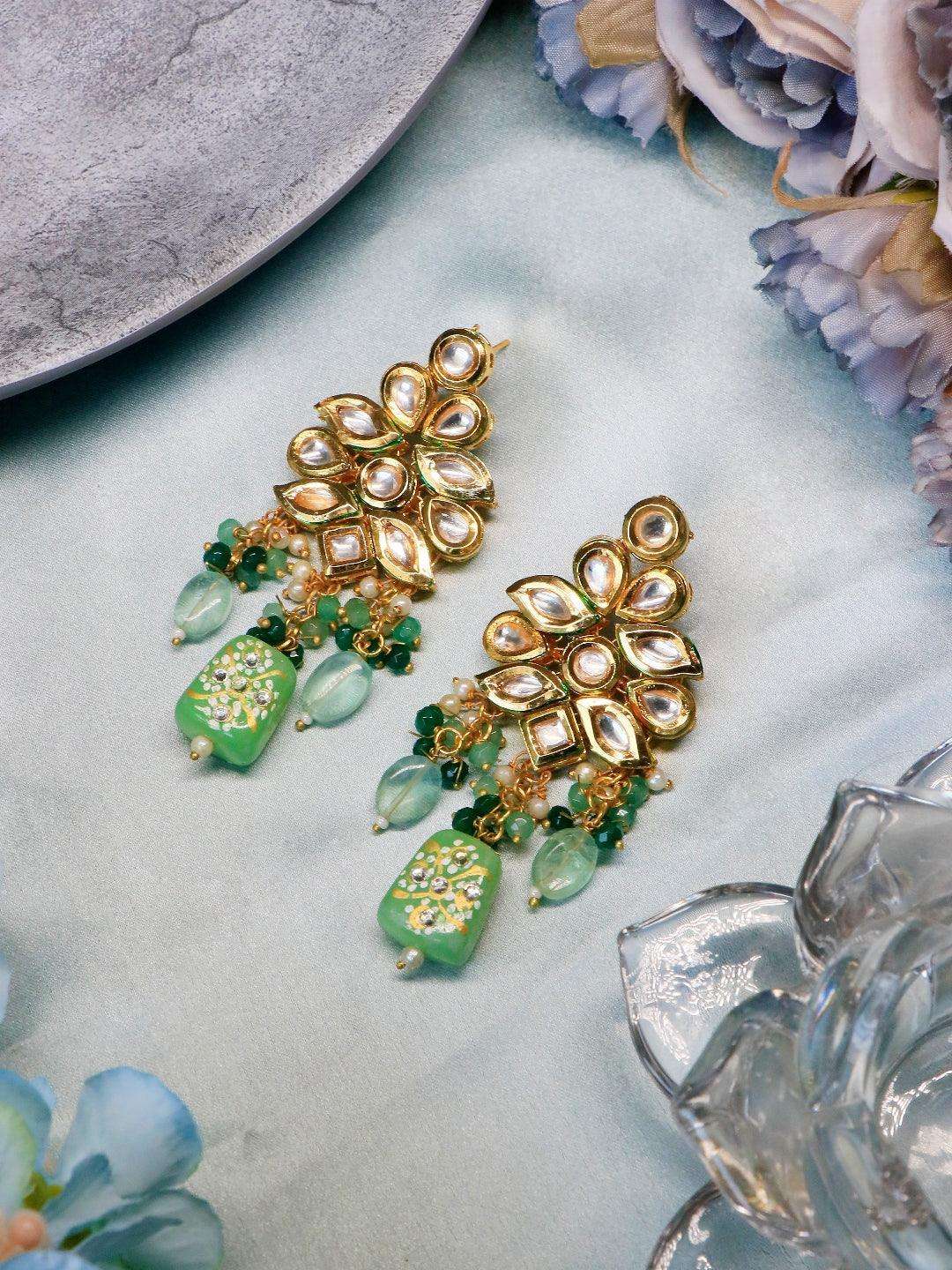 Ishhaara Kundan Precious Stone Earrings Light Pink