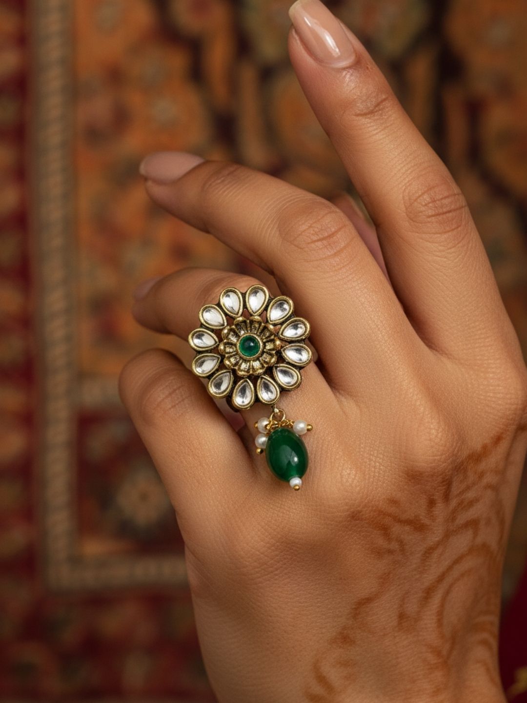 Ishhaara Green Kundan Ring