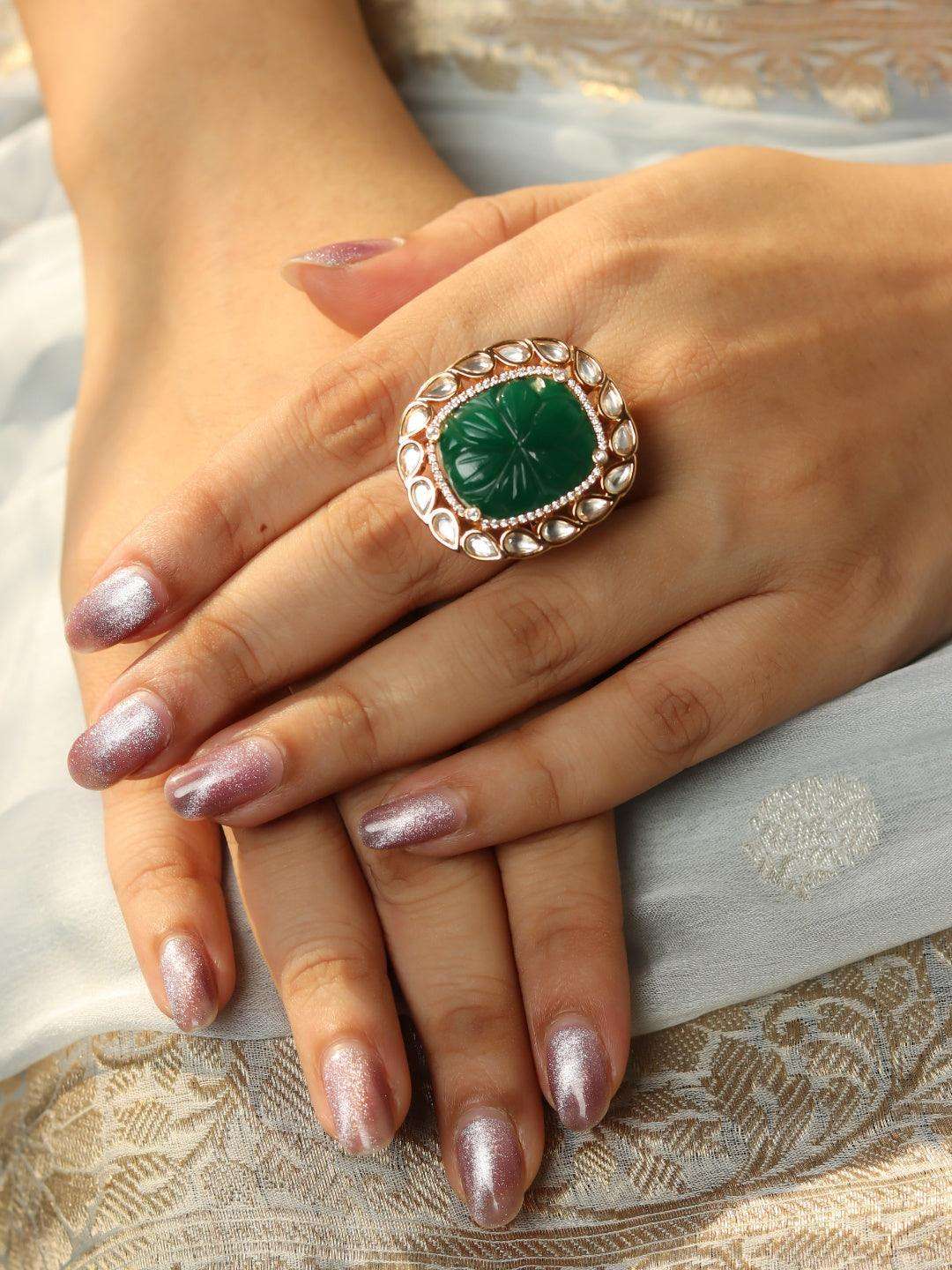 Ishhaara Kundan Ruby Ring Green