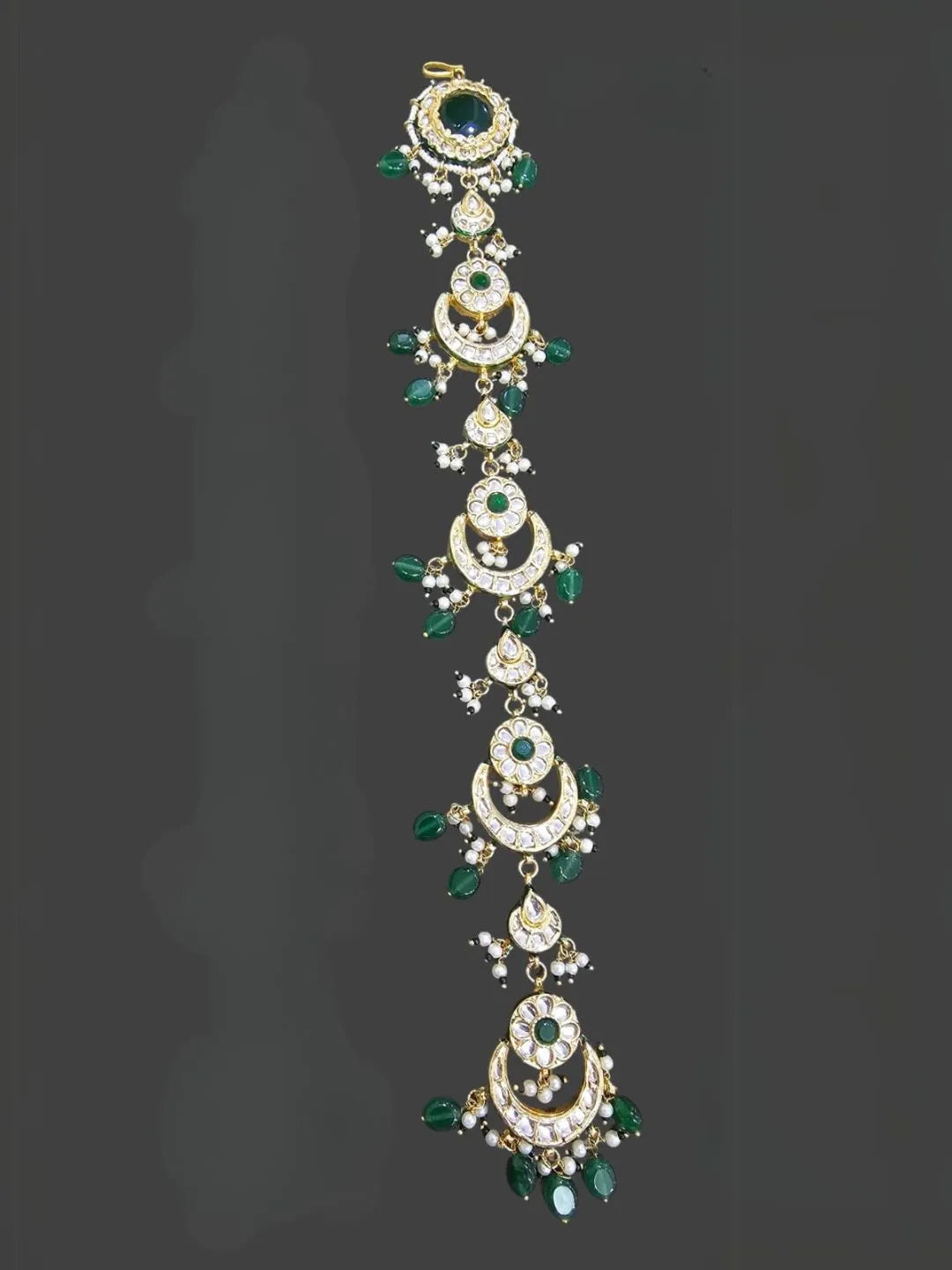 Ishhaara Green Kundan Studded Chandbali Shaped Traditional Choti