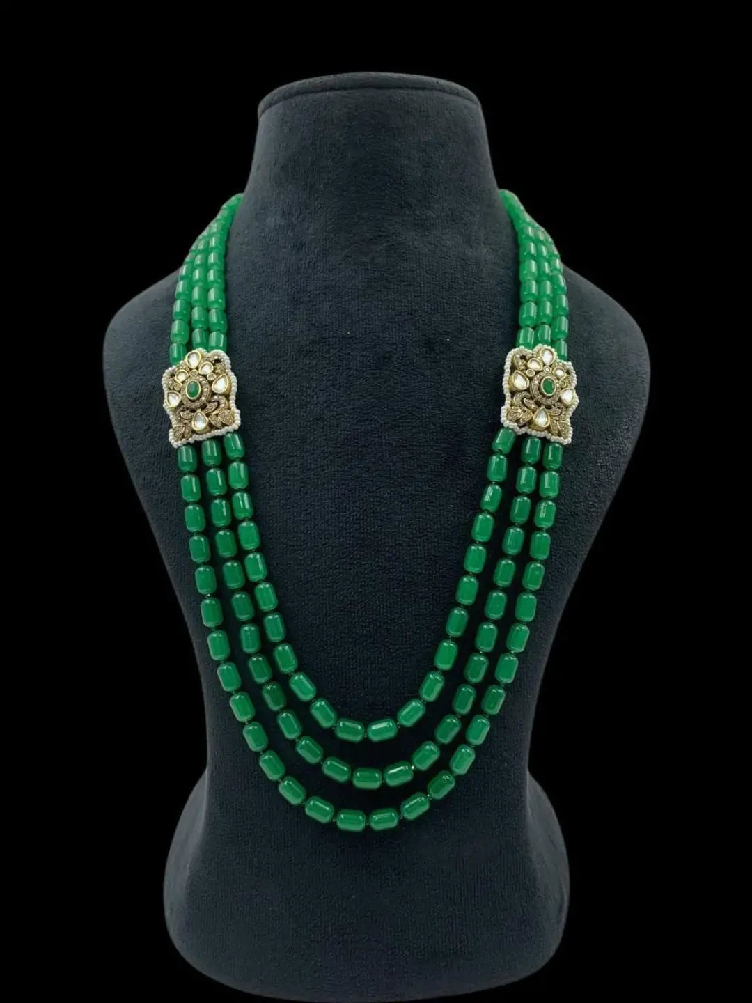 Ishhaara Green Kundan Studded Coral Beads Necklace