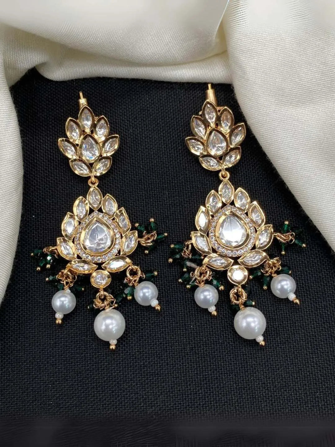 Ishhaara White Kundan Studded Drop Earrings