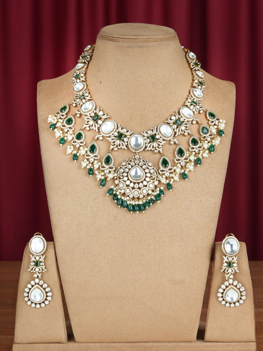 Ishhaara Green Kundan Studded Hanging Pendant Choker Necklace