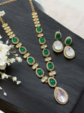 Ishhaara Green Kundan Victorian Style Long Necklace