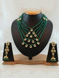 Ishhaara Green Layered Beaded Necklace Kundan Hanging