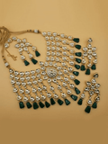 Ishhaara Green Layered Bridal Drop Tassel Necklace Set