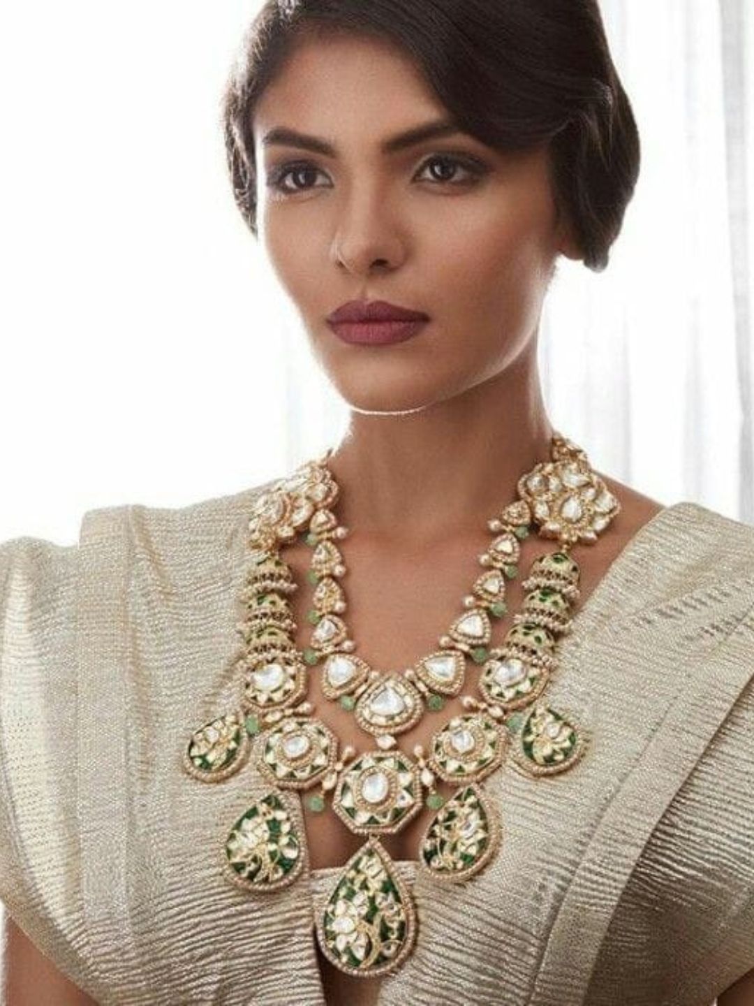 Ishhaara Green Layered Polki Necklace