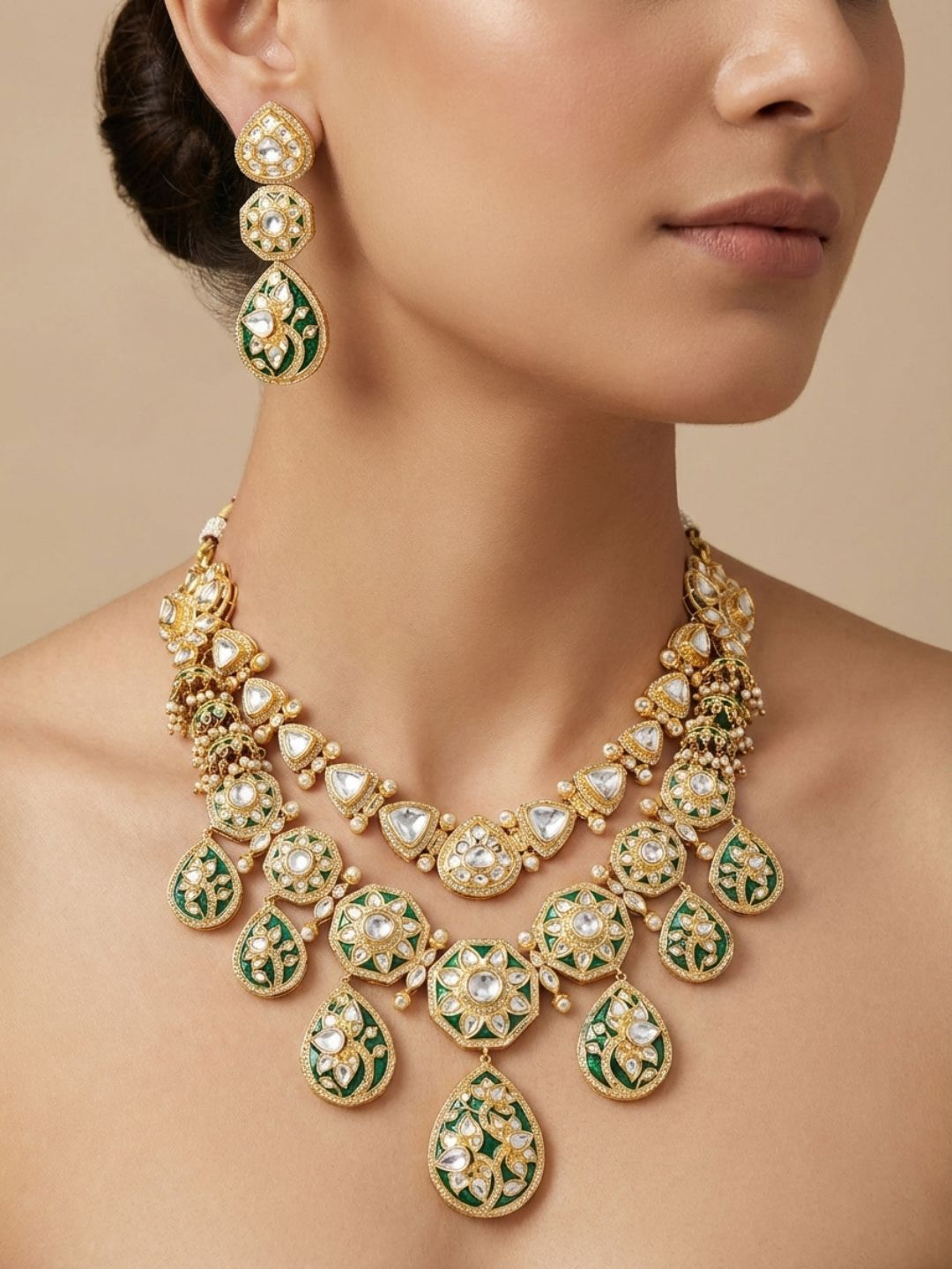 Ishhaara Green Layered Polki Necklace