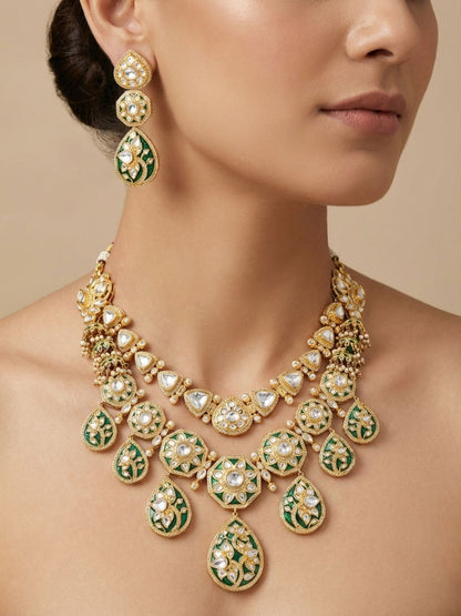 Ishhaara Green Layered Polki Necklace