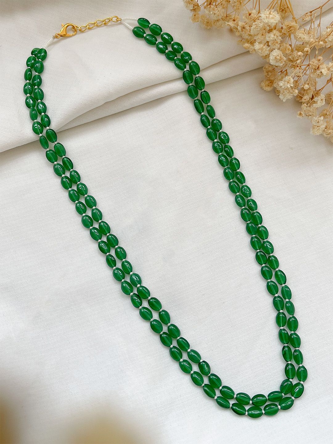 Ishhaara Green Layered Pumpkin Beads Mala