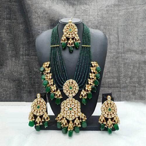 Ishhaara Long Dual Pendant Necklace Earring And Teeka Set