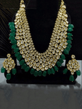 Ishhaara Green Long Multi Layered Abstract Kundan Necklace