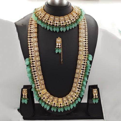 Ishhaara Green Long Short Square Kundan Necklace Set