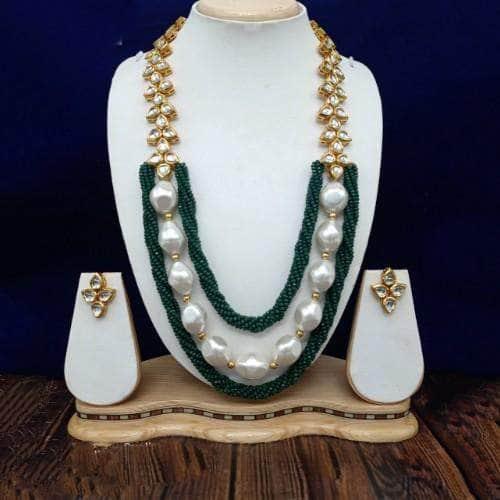 Ishhaara Long Twist Big Pearl Necklace And Earring Set