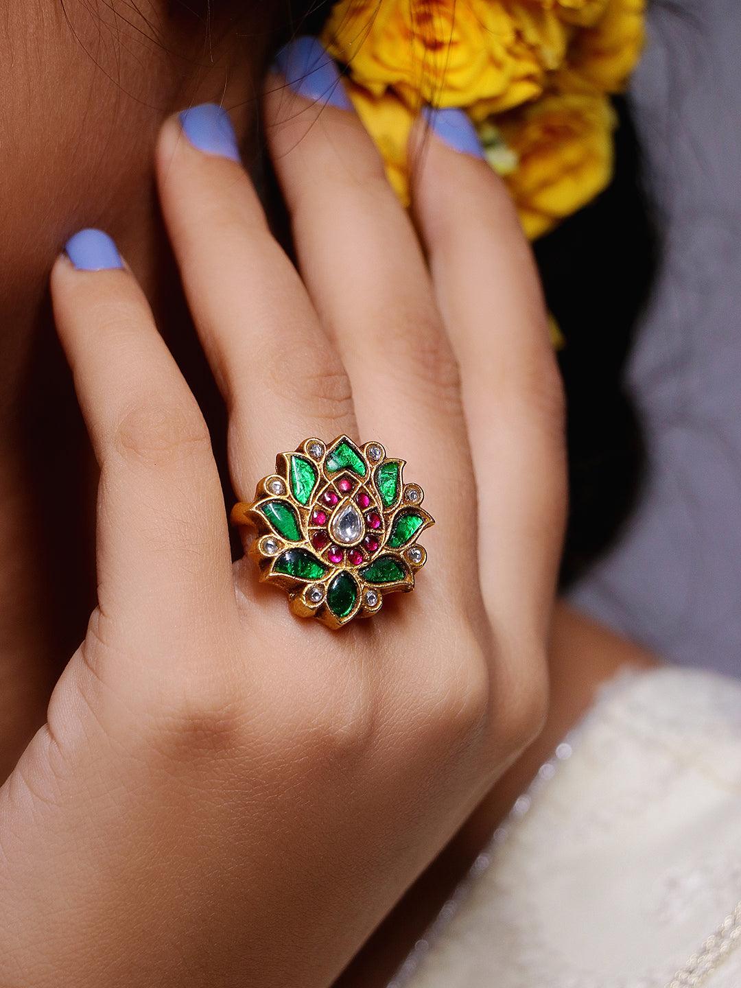 Ishhaara Green Lotus Ring