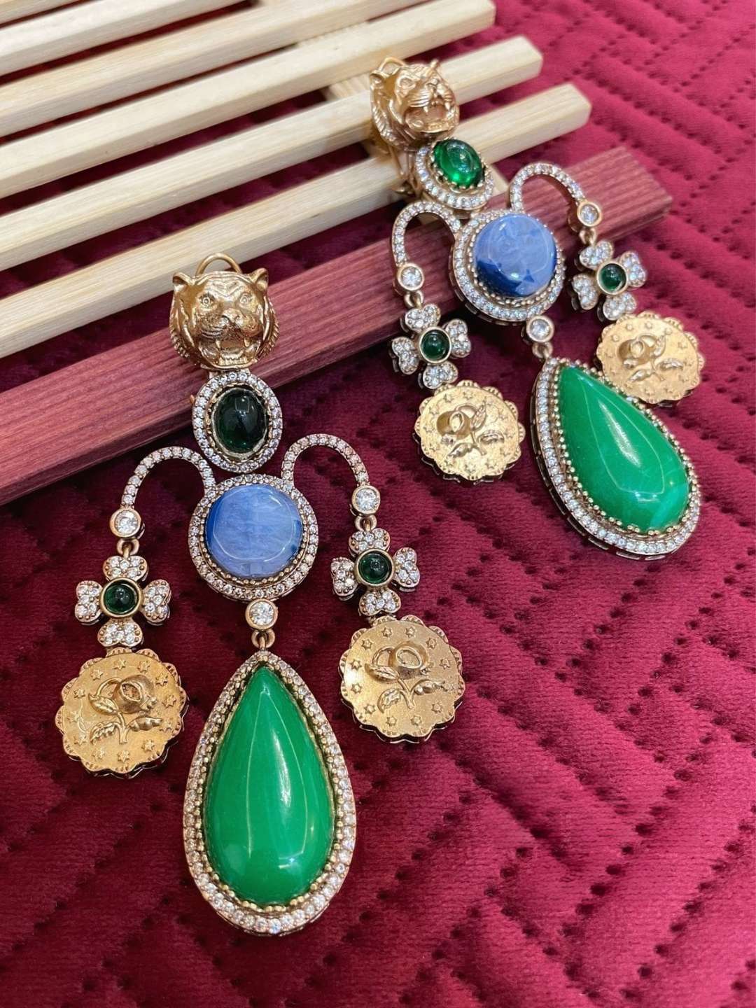 Ishhaara Green Luxury Panther Head Statement Earrings