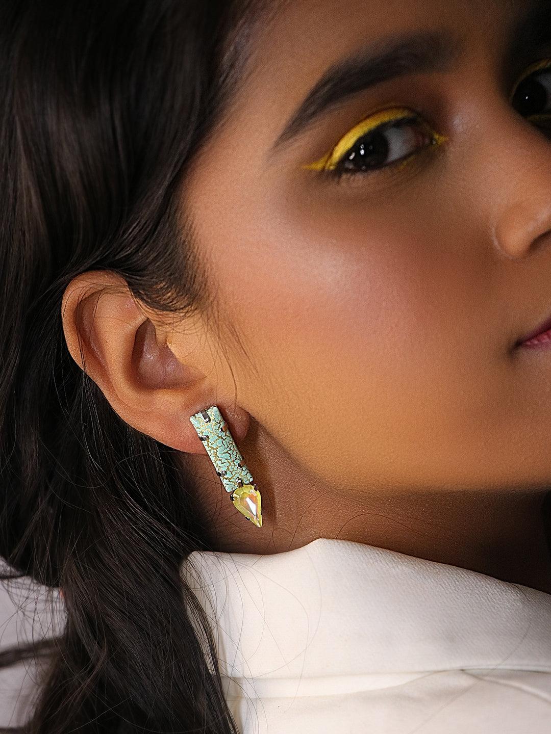 Ishhaara Marble Crystal Drop Earrings Green