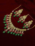 Ishhaara Green Meena AD Jadau Kundan Necklace Earring And Teeka Set