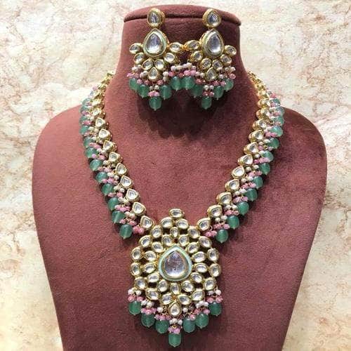 Ishhaara Green Meena Kundan Pendant Necklace