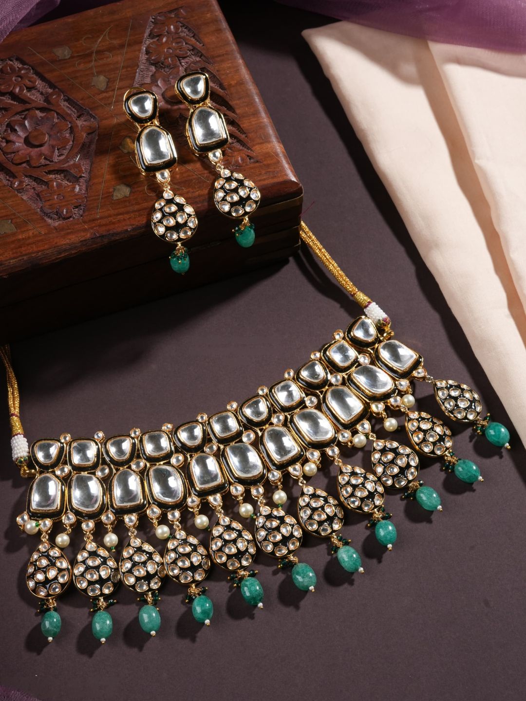 Ishhaara Green Meenakari Jadau Bridal Choker