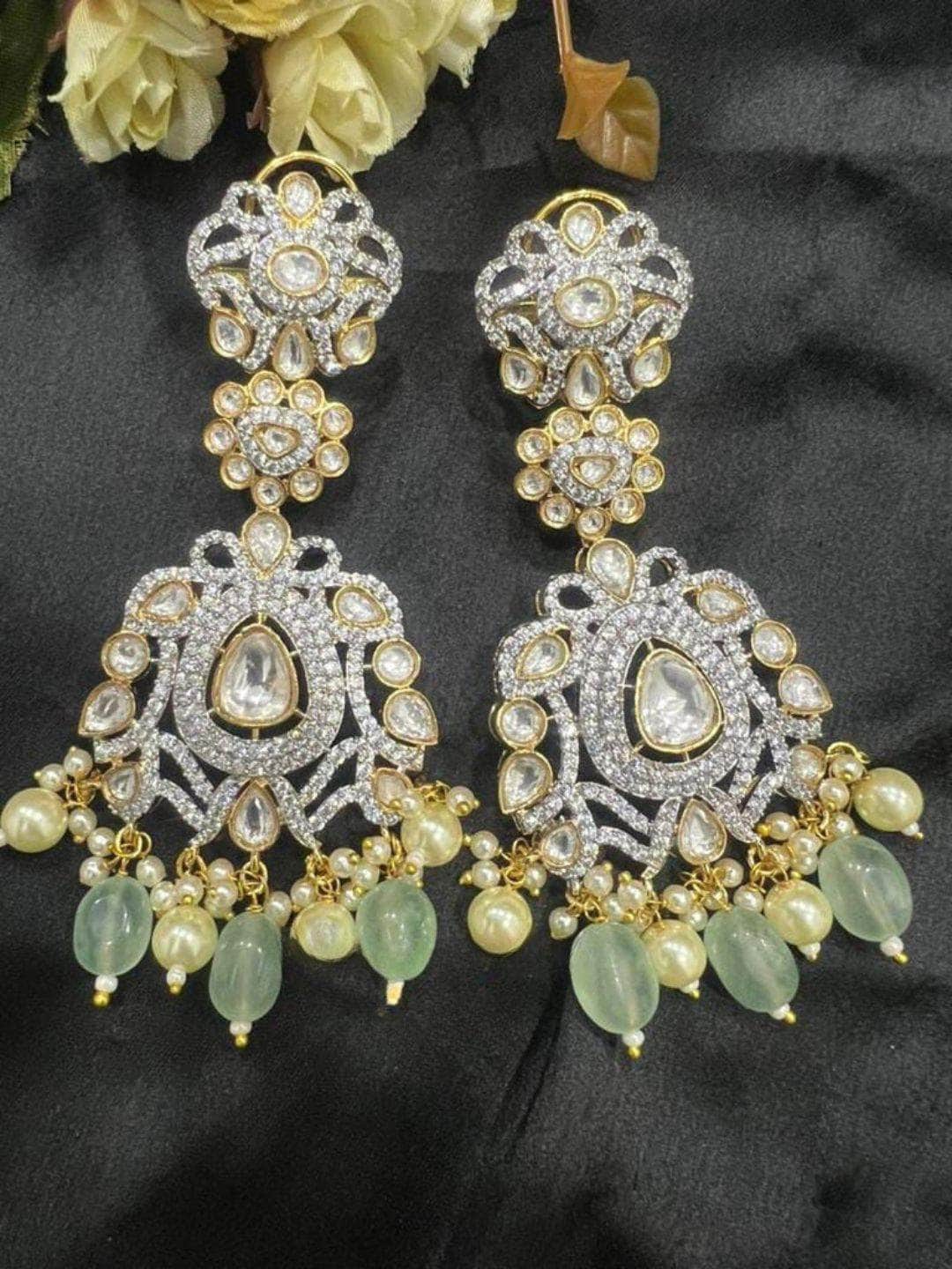 Ishhaara Green Meenakari & Kundan Chandbali Earrings