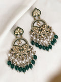 Ishhaara Green Meenakari Kundan Studded Chandbali Earrings