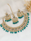 Ishhaara Green Meenakari Lotus Shaped Kundan Necklace