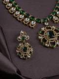 Ishhaara Green Meenakari Work Natural Stone Embellished Choker Necklace Set