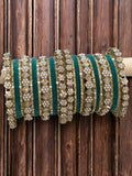 Ishhaara Green Metal And Velvet Bangles With Mirror Work Bangles