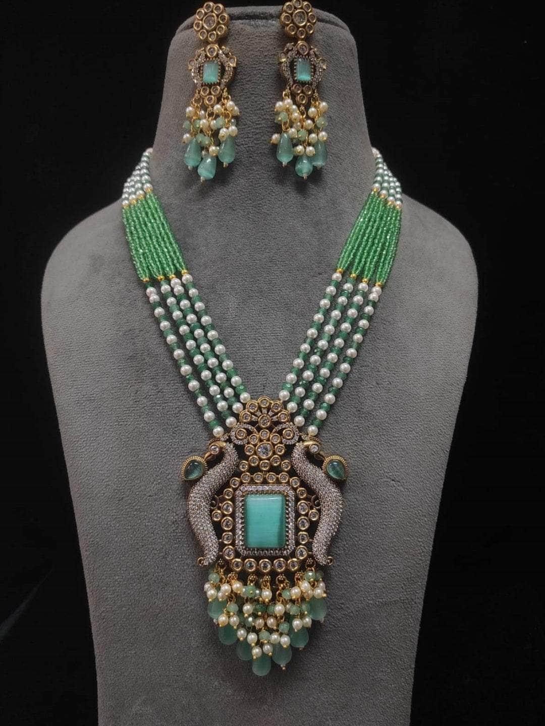 Ishhaara Green Minakari Long Kundan Necklace Set