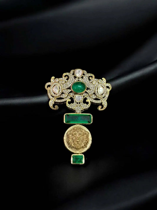 Ishhaara Green Moissanite Diamond Groom Brooch
