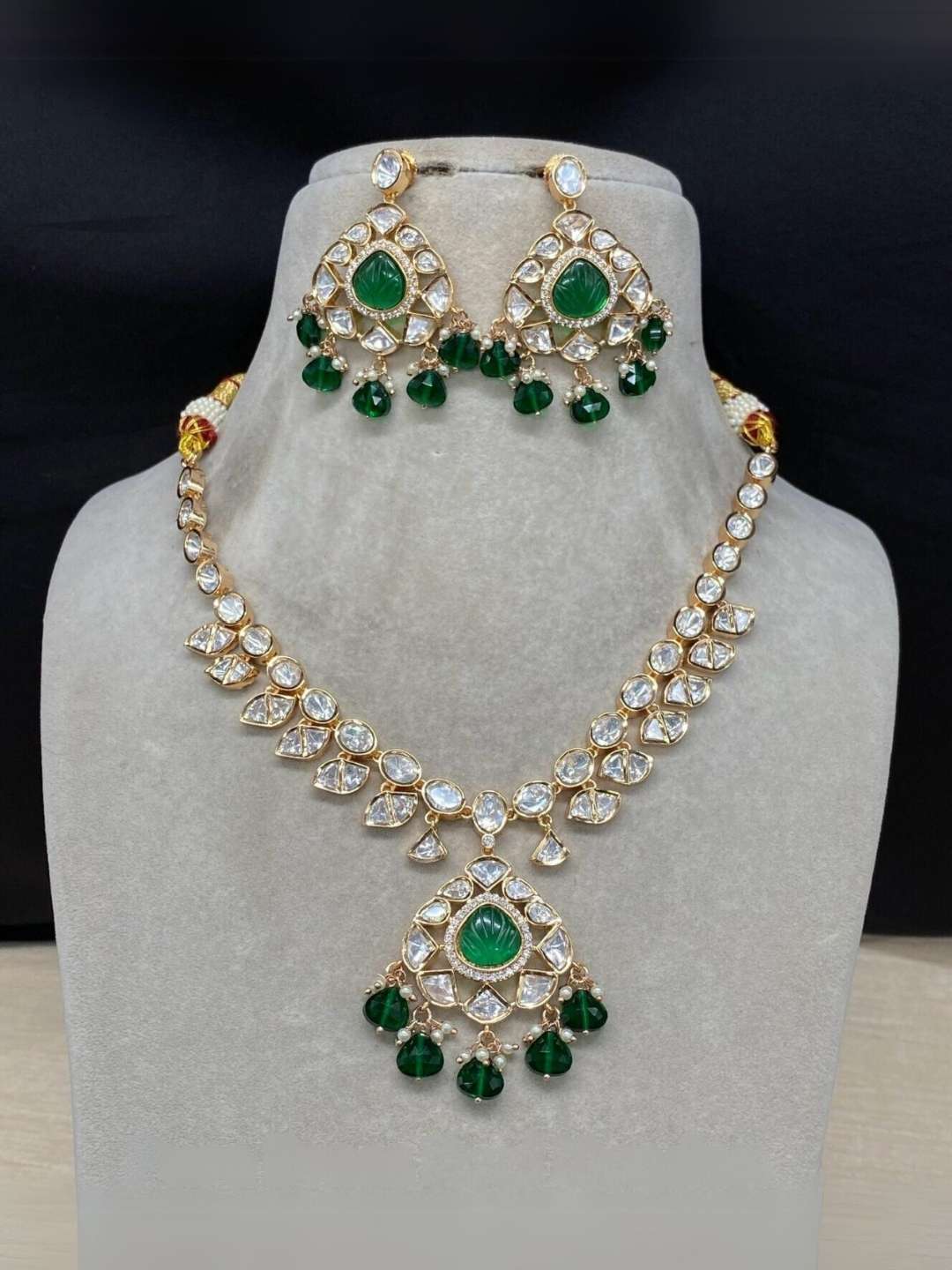 Ishhaara Green Moissanite Gold Plated Necklace Set