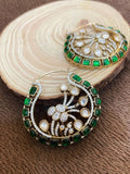 Ishhaara Green Moissanite Polki Hoop Earrings
