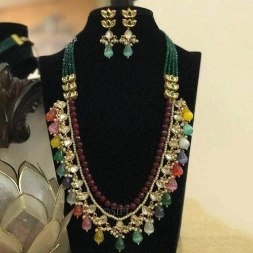 Ishhaara Green Multi Drop Long Necklace Set