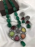 Ishhaara Green Multi Stone Pendant Necklace Set