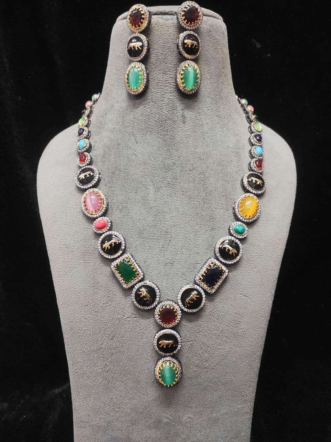 Ishhaara Multicolor Designer Stone Studded Necklace Set