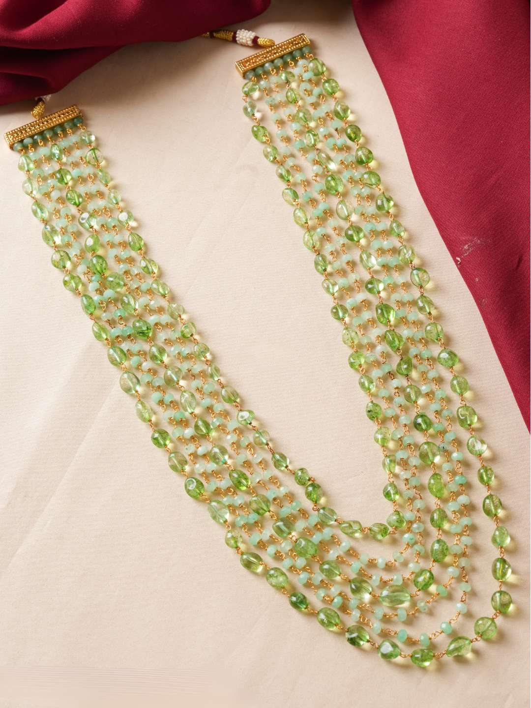 Ishhaara Green Multilayered Pearl Beaded Necklace