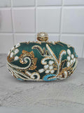 Ishhaara Green New Design Embroidery Oval Clutch