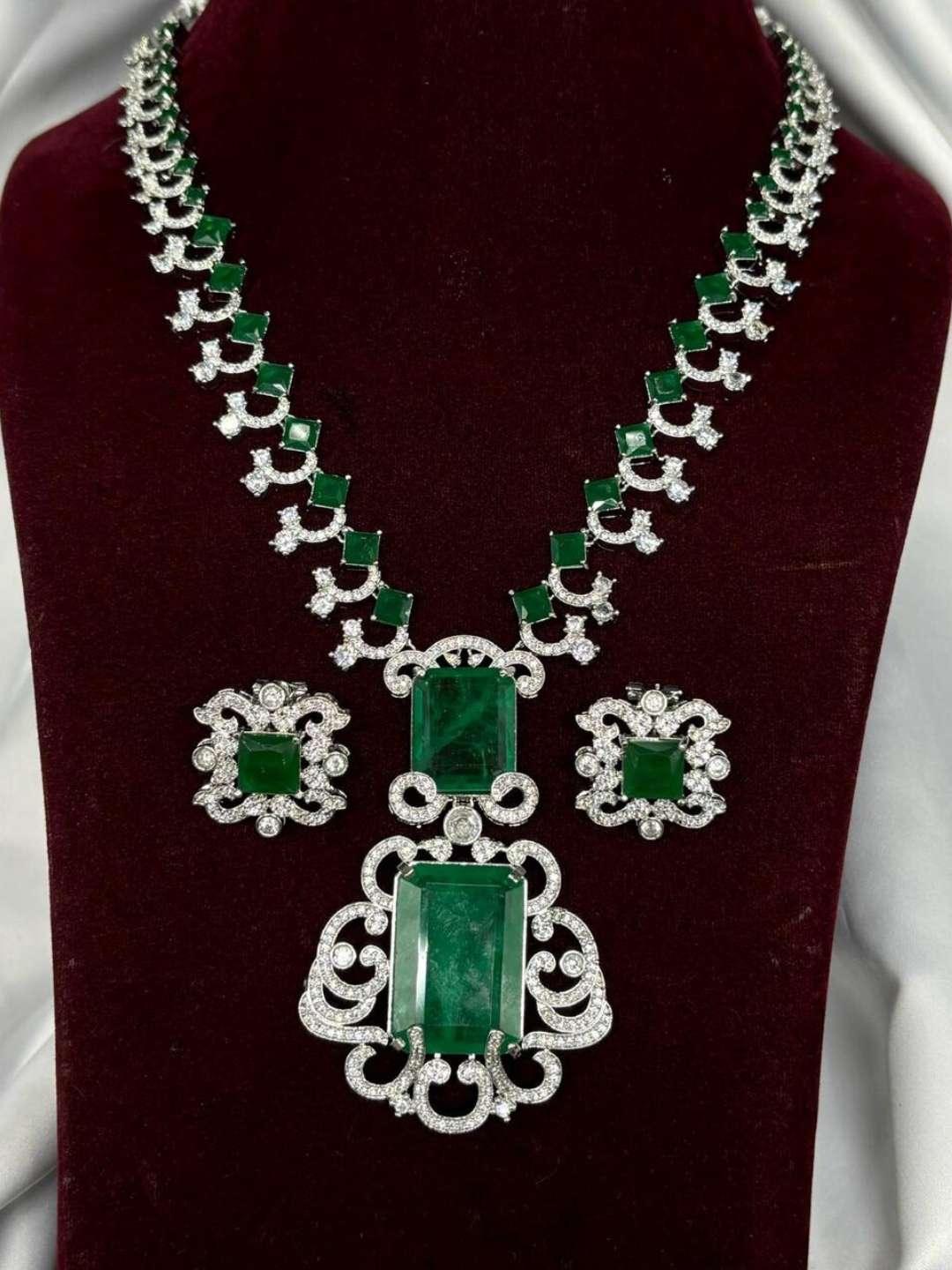 Ishhaara Green Nita Ambani Inspired Doublet Emerald Long Necklace