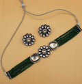 Ishhaara Green Onex Flower Ad Kundan Choker Necklace Set