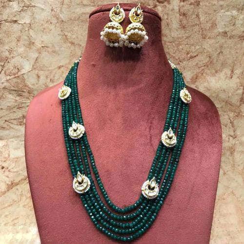 Ishhaara Green Onex Multi Drop Motif Necklace With Jumki